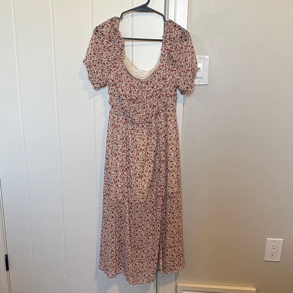 Pink Martini Floral Midi Dress in Cream and Red